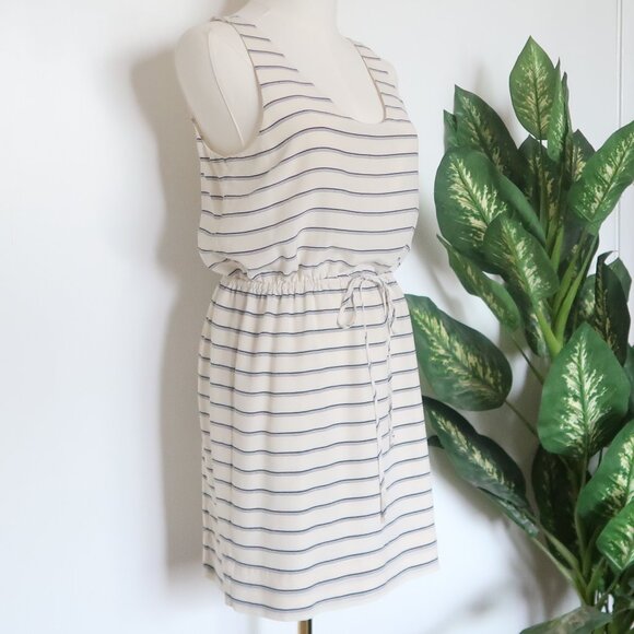Joie White Navy Striped Silk Sleeveless Mini Dress Drawstring Waist Size XS - Picture 4 of 12